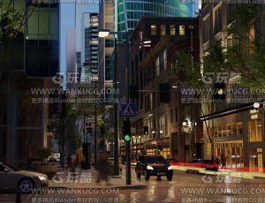 超写实夜晚大楼街道场景Blend工程源文件