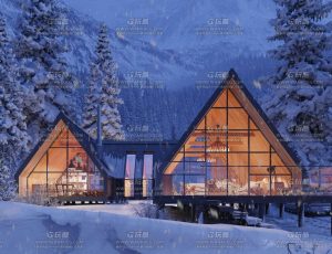 超写实白天夜晚冬季森林别墅场景Blend工程源文件