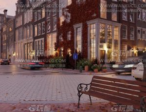 超写实欧洲城市傍晚街道场景Blend工程源文件