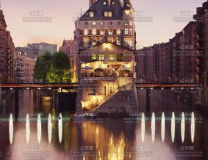 超写实夜晚黄昏城市河边场景Blend工程源文件