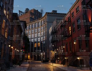 超写实夜晚美国城市夜晚街道场景Blend工程源文件