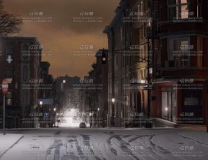超写实冬季夜晚城市街道场景Blend工程源文件