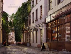 超写实咖啡馆街道场景Blend工程源文件