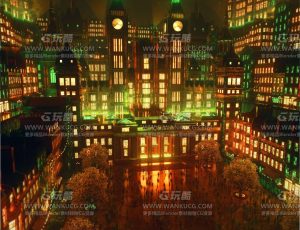 夜晚灯光氛围感十足的蒸汽朋克城市场景Blend工程源文件