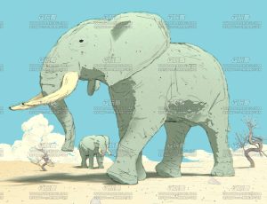 非洲象卡通插画场景Blend工程源文件