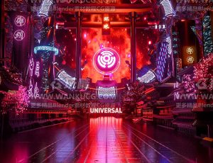 国风赛博朋克科幻场景C4D工程源文件