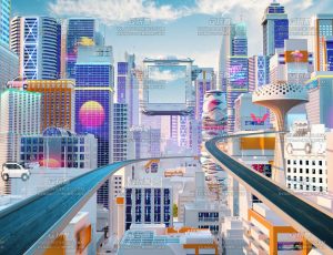 赛博朋克白天场景C4D工程源文件