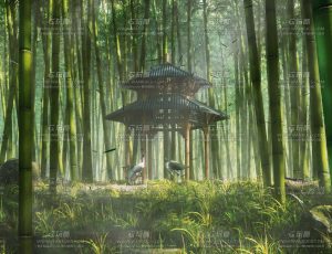 仙鹤竹林场景C4D工程源文件