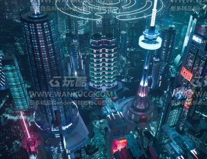 大型赛博朋克夜晚城市大场景C4D工程源文件