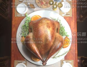 感恩节餐桌场景C4D工程源文件