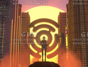 夕阳下的科幻城市C4D工程源文件