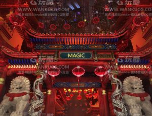 元宵国风赛博朋克场景C4D工程源文件