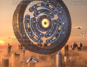 科幻大圆盘城市C4D工程源文件