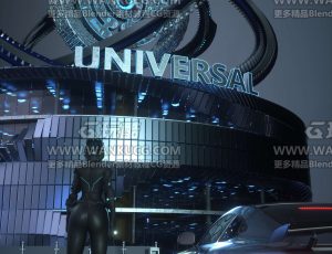 科幻雨地街头场景C4D工程源文件