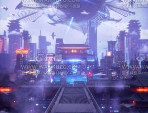 赛博朋克夜之城楼顶场景C4D工程源文件