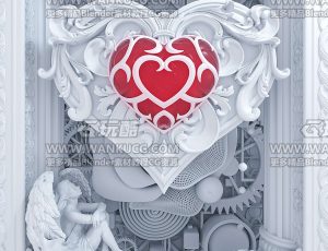 白色情人节场景C4D工程源文件