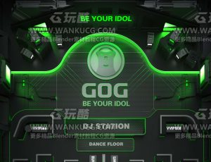 绿色科技卡座场景C4D工程源文件