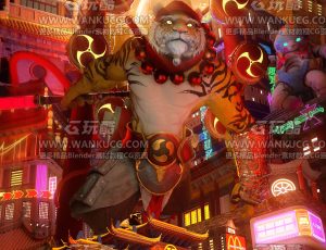 赛博朋克虎年场景C4D工程源文件