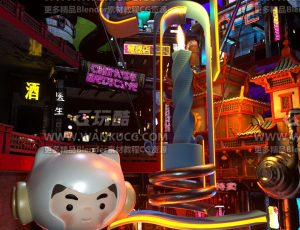 赛博朋克街头卡通人场景C4D工程源文件