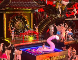 国潮派对场景C4D工程源文件