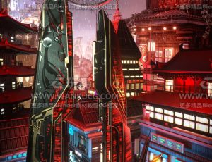 国潮赛博科幻街道场景C4D工程源文件