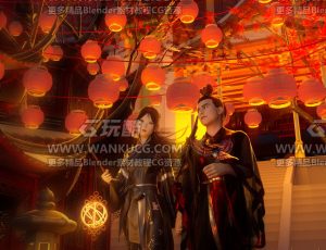 国风七夕节场景C4D工程源文件