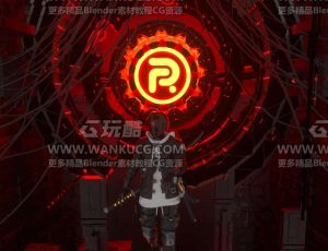 红色氛围科幻室内C4D工程源文件