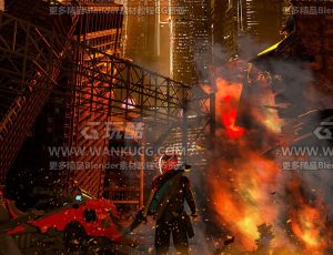 战争科技火焰破损场景C4D工程源文件