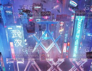 赛博天际之城卡座场景C4D工程源文件