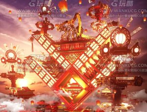 闹新年场景C4D工程源文件