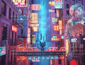 赛博朋克跨年场景C4D工程源文件