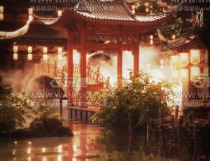 唯美国风中秋节场景C4D工程源文件