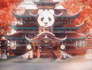 古风竹林寺庙场景C4D工程源文件