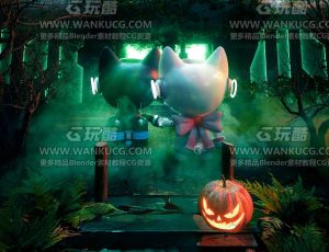 恐怖万圣节小场景C4D工程源文件