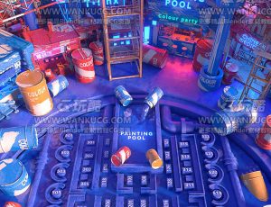 绘画风格卡座场景C4D工程源文件