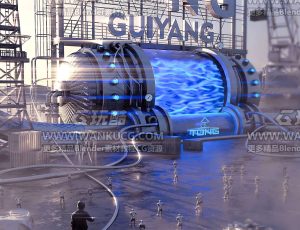 科幻施工现场场景C4D工程源文件