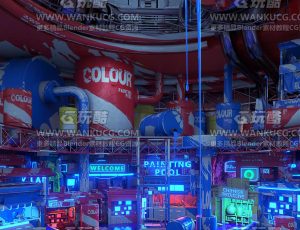 科技油漆颜料场景C4D工程源文件