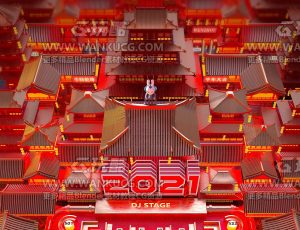 国风建筑场景卡座场景C4D工程源文件