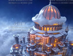 科技冬季天空机械城场景C4D工程源文件