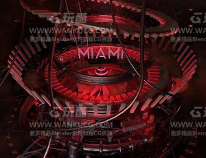 科技机械零件红色氛围风格卡座场景C4D工程源文件