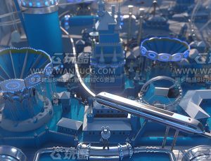 科技游乐园卡座场景C4D工程源文件