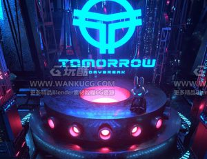 蓝色霓虹灯科技风格卡座场景C4D工程源文件