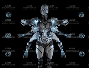 带动画的多臂机器人C4D模型