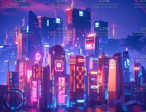 海上霓虹灯赛博朋克之城场景C4D工程源文件