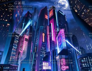 赛博之都大楼城市场景C4D工程源文件