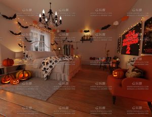 万圣节主题卧室场景Blend工程源文件
