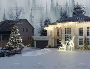 唯美冬季别墅区场景Blend工程源文件