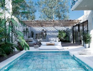 清新泳池别墅场景Blend工程源文件