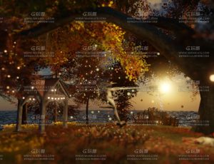 唯美秋季海边树林场景Blend工程源文件