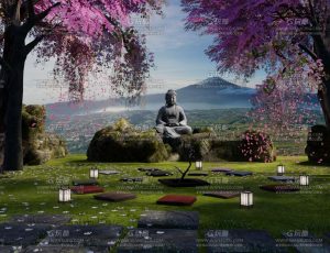 户外自然禅意打坐场景Blend工程源文件